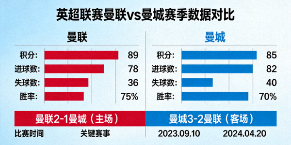 英超联赛两支球队赛季数据对比可视化图表